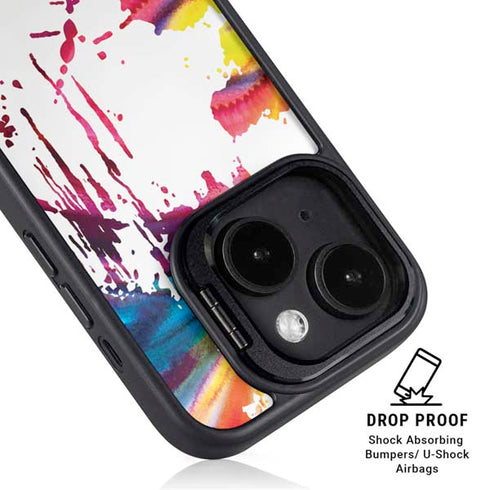 Chromatic Splatter White iPhone 15 Kickstand Case